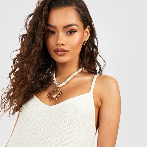 Boohoo Womens Trapeze Textured Midaxi Smock Dress | US 10 , UK 14 | Stone NEW!! - Picture 8 of 15